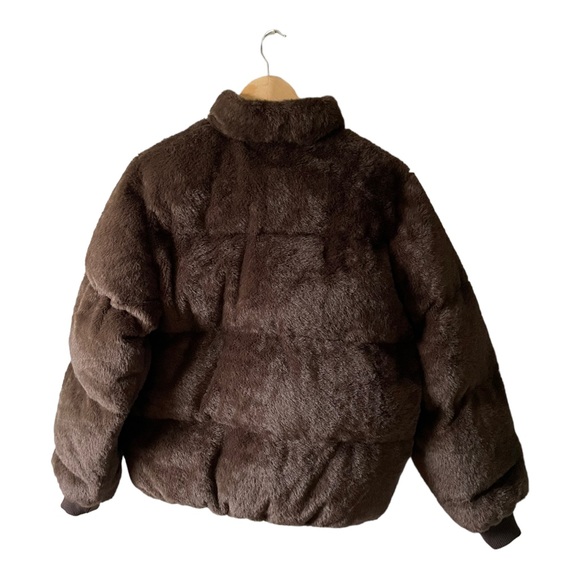 STINE GOYA Aria Fleece Puffer Jacket Dark Brown Faux Fur Coat Size Large - Picture 15 of 16